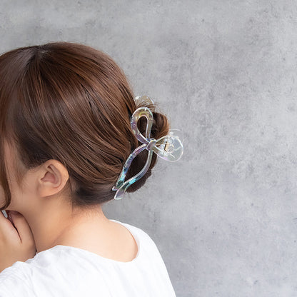 ヘアクリップ クリア カラー オーロラ リボン ビッグ バンスクリップ