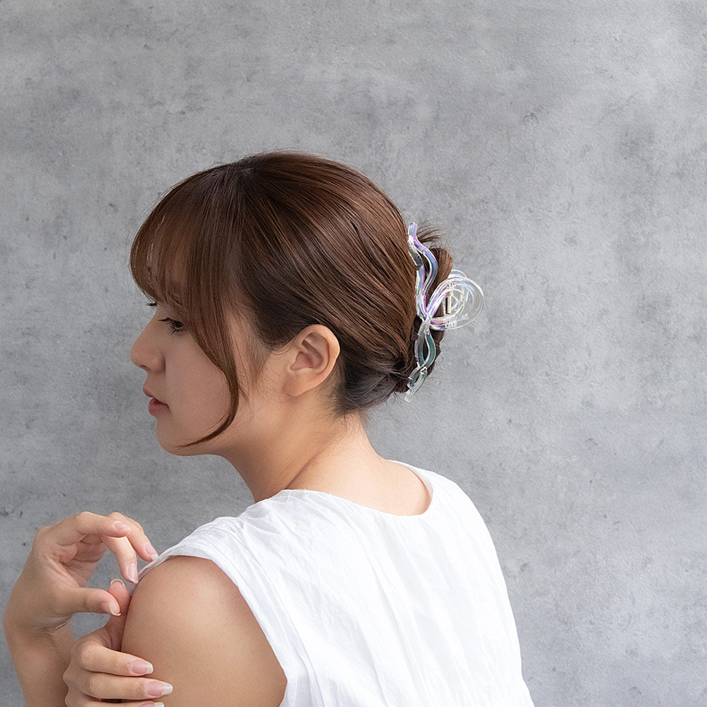 ヘアクリップ クリア カラー オーロラ ダブル ロール ウェーブ ライン ビッグ バンスクリップ