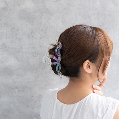 ヘアクリップ クリア カラー オーロラ ダブル ロール ウェーブ ライン ビッグ バンスクリップ