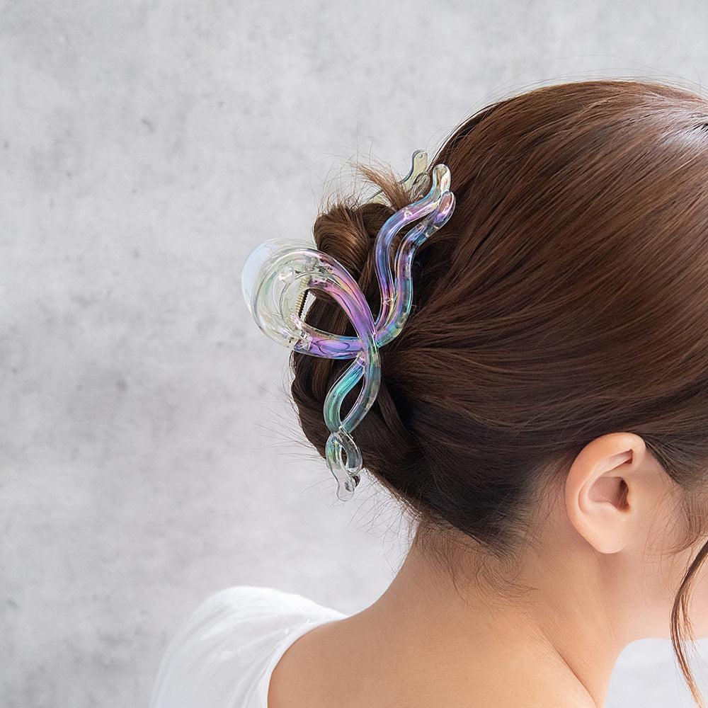 ヘアクリップ クリア カラー オーロラ ダブル ロール ウェーブ ライン ビッグ バンスクリップ