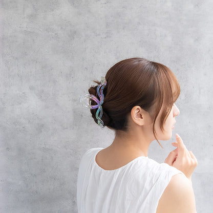 ヘアクリップ クリア カラー オーロラ ダブル ロール ウェーブ ライン ビッグ バンスクリップ