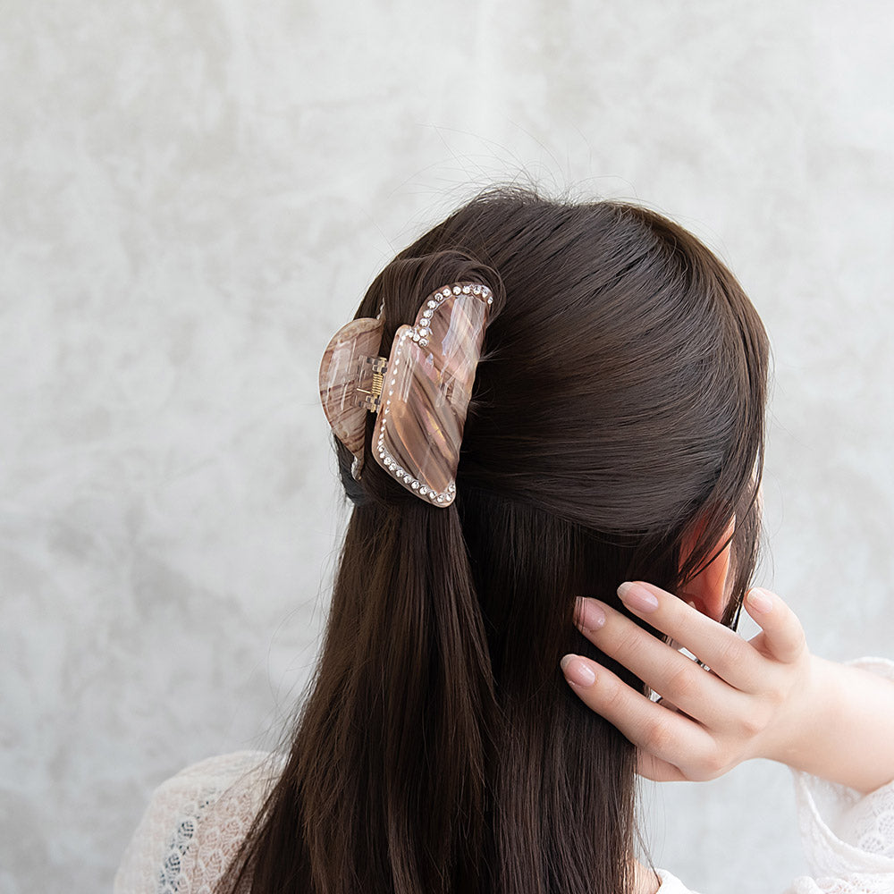 ヘアクリップ ハート マーブル カラー ミニ ストーン バンスクリップ