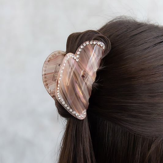 ヘアクリップ ハート マーブル カラー ミニ ストーン バンスクリップ