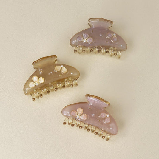 ヘアクリップ Jewel epo フラワー 花 花びら ミニ パール ビーズ マーブル カラー クリア 60mm バンスクリップ