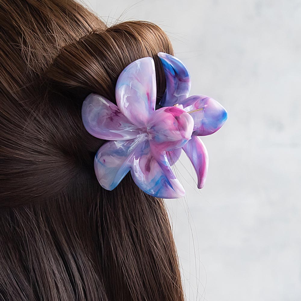 ヘアクリップ プルメリア フラワー マーブル カラー バンスクリップ