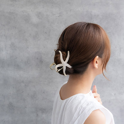 ヘアクリップ メタル ストーン パール ヒトデ バンスクリップ