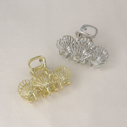 ヘアクリップ メタル シェル トリプル 透かし バンスクリップ