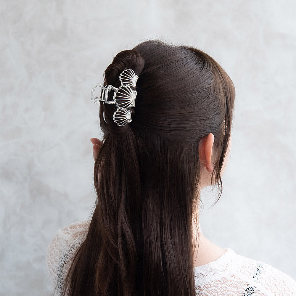 ヘアクリップ メタル シェル トリプル 透かし バンスクリップ