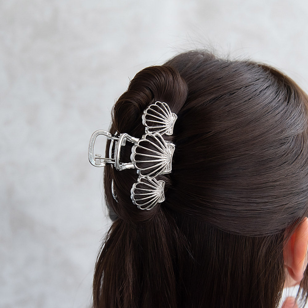 ヘアクリップ メタル シェル トリプル 透かし バンスクリップ