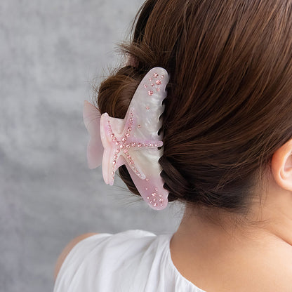 ヘアクリップ スターフィッシュ マーブル カラー ストーン バンスクリップ