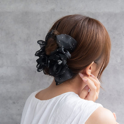 ヘアクリップ ボリューム シアー ドット リボン ハート ストーン ビッグサイズ ロール バンスクリップ