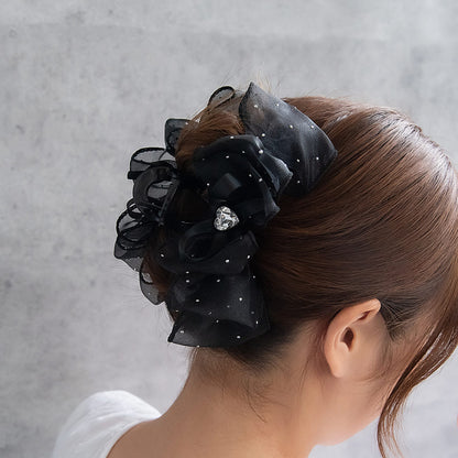 ヘアクリップ ボリューム シアー ドット リボン ハート ストーン ビッグサイズ ロール バンスクリップ