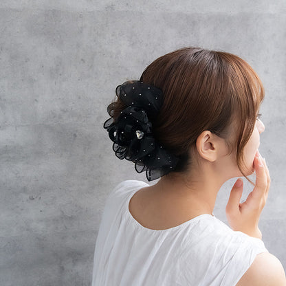 ヘアクリップ ボリューム シアー ドット リボン ハート ストーン ビッグサイズ ロール バンスクリップ
