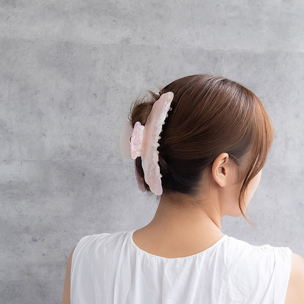 ヘアクリップ ウェーブ プレート マーブル カラー 特大 ビッグサイズ