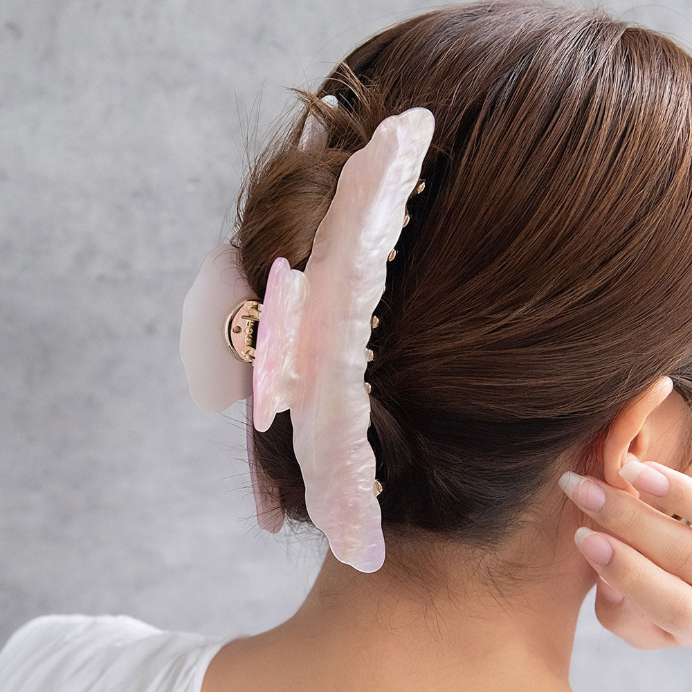 ヘアクリップ ウェーブ プレート マーブル カラー 特大 ビッグサイズ