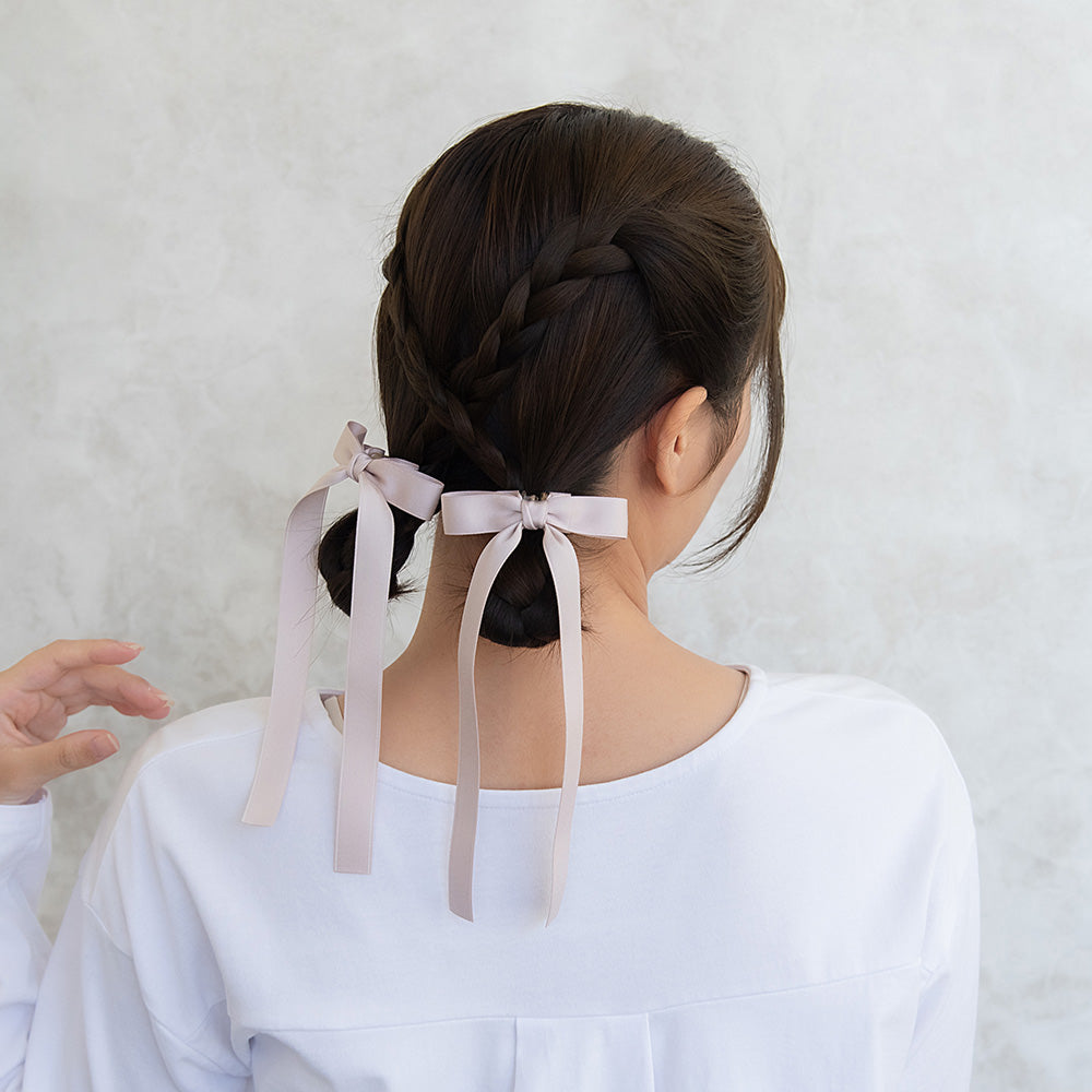 ヘアクリップ ロング リボン 2個セット ミニ バンスクリップ