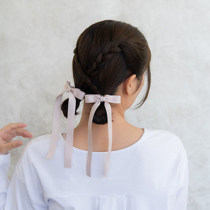 ヘアクリップ ロング リボン 2個セット ミニ バンスクリップ