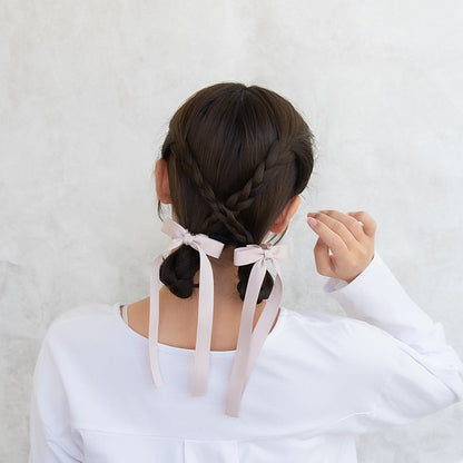 ヘアクリップ ロング リボン 2個セット ミニ バンスクリップ
