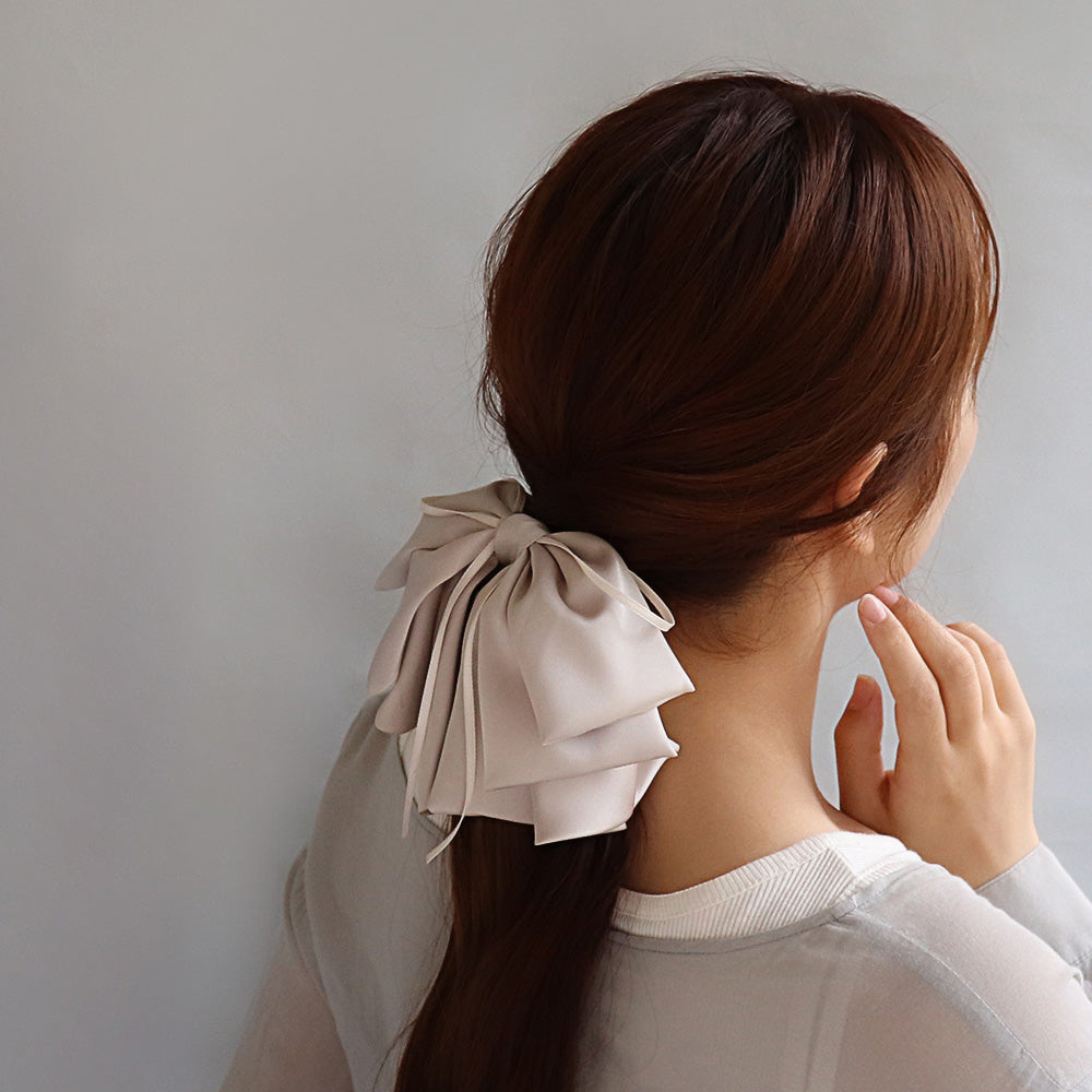 ヘアクリップ ダブル リボン レイヤード ボリューム ベーシックカラー バンスクリップ