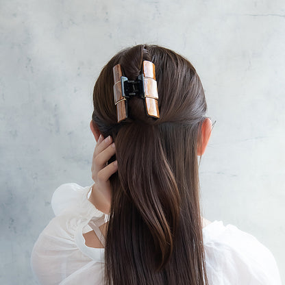 ヘアクリップ メタルフレーム マーブル カラー トリプル スクエア バンスクリップ