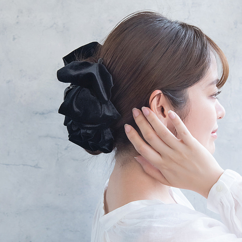 ヘアクリップ ビッグフリル ベロア ボリューム ロールバンスクリップ