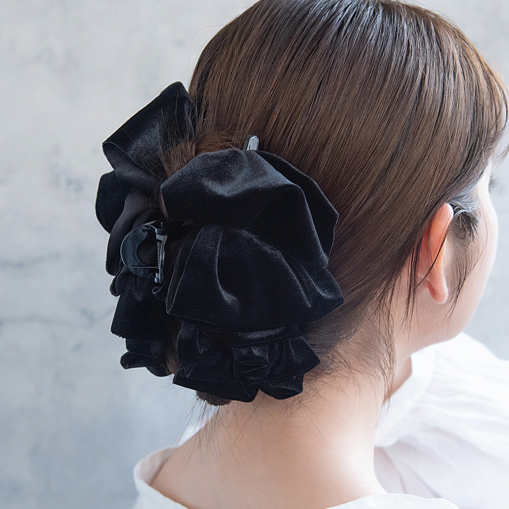 ヘアクリップ ビッグフリル ベロア ボリューム ロールバンスクリップ
