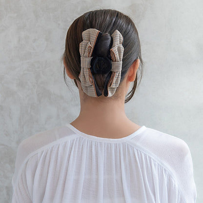 ヘアクリップ チェック柄 ブラック リボン ロールバンスクリップ