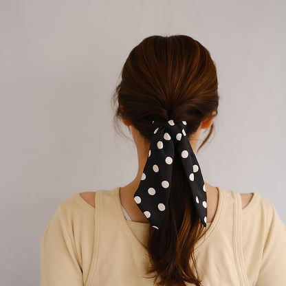 ヘアクリップ リボン ロング ドット バンスクリップ