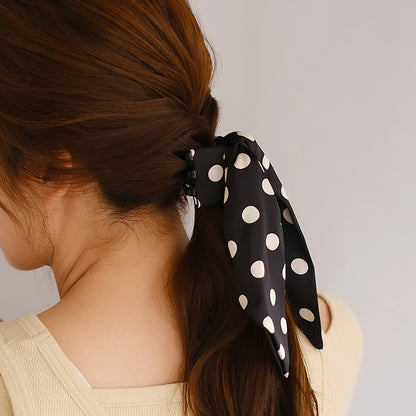 ヘアクリップ リボン ロング ドット バンスクリップ