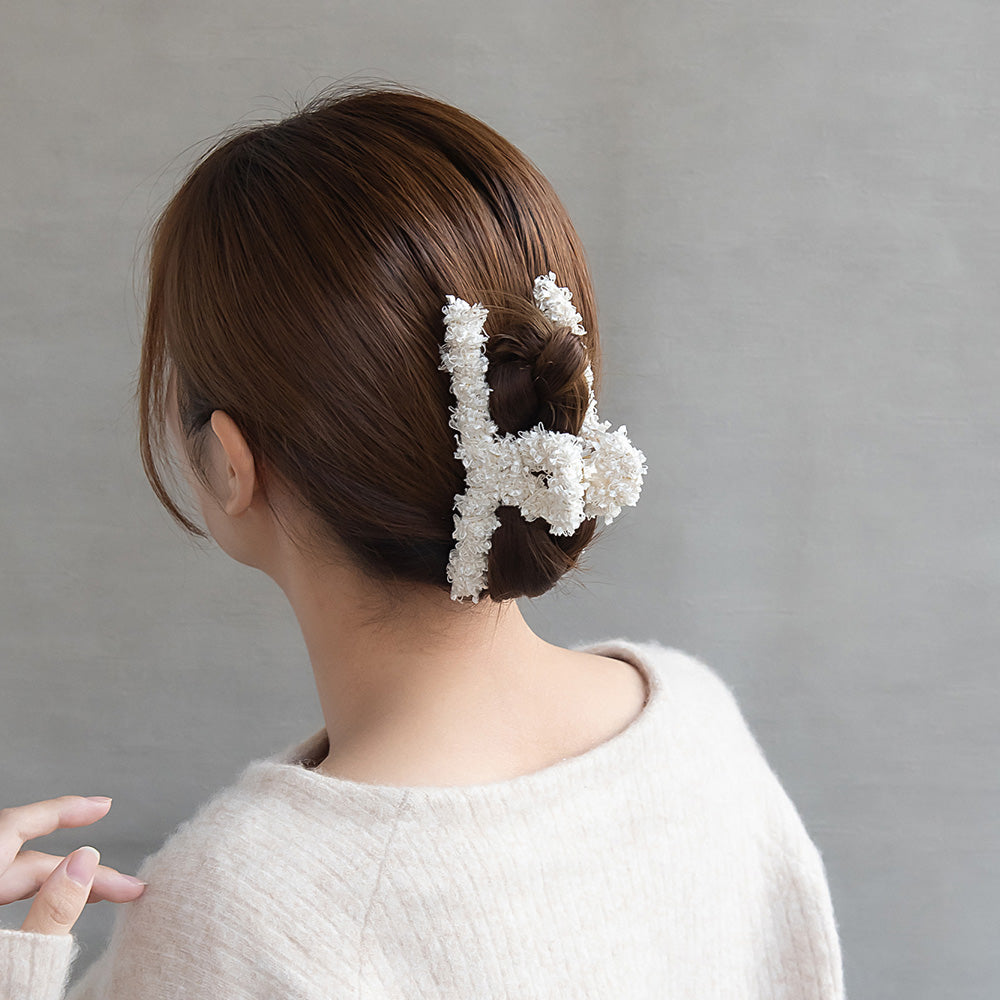 ヘアクリップ ミックス カラー 毛糸 ツイード風 クリア ロール バンスクリップ