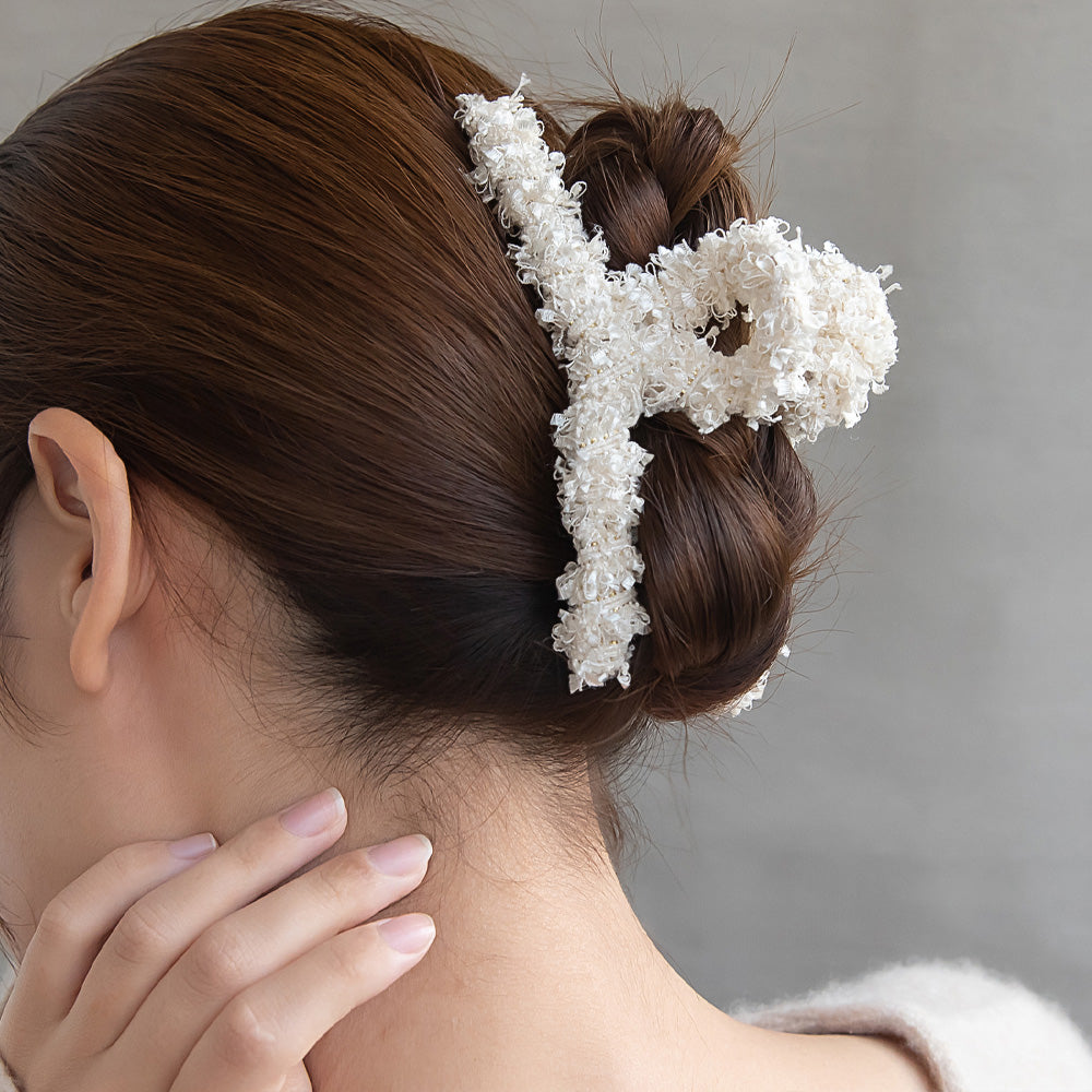 ヘアクリップ ミックス カラー 毛糸 ツイード風 クリア ロール バンス
