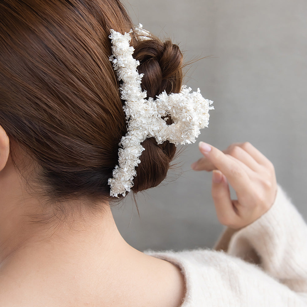 ヘアクリップ ミックス カラー 毛糸 ツイード風 クリア ロール バンスクリップ