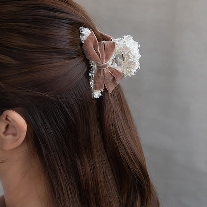 ヘアクリップ ミックス カラー 毛糸 ツイード風 ベロア リボン クリア ロール バンスクリップ