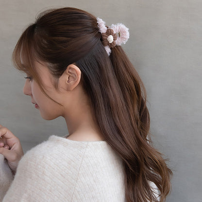 ヘアクリップ 毛糸 かぎ編み フラワー もこもこ ロール バンスクリップ