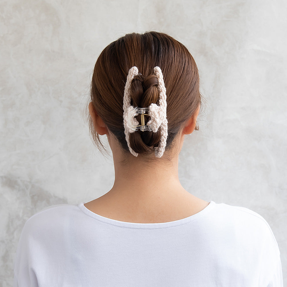 ヘアクリップ 毛糸 ニット編み ロール バンスクリップ