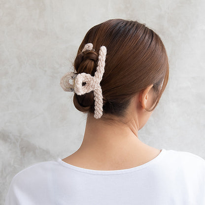 ヘアクリップ 毛糸 ニット編み ロール バンスクリップ