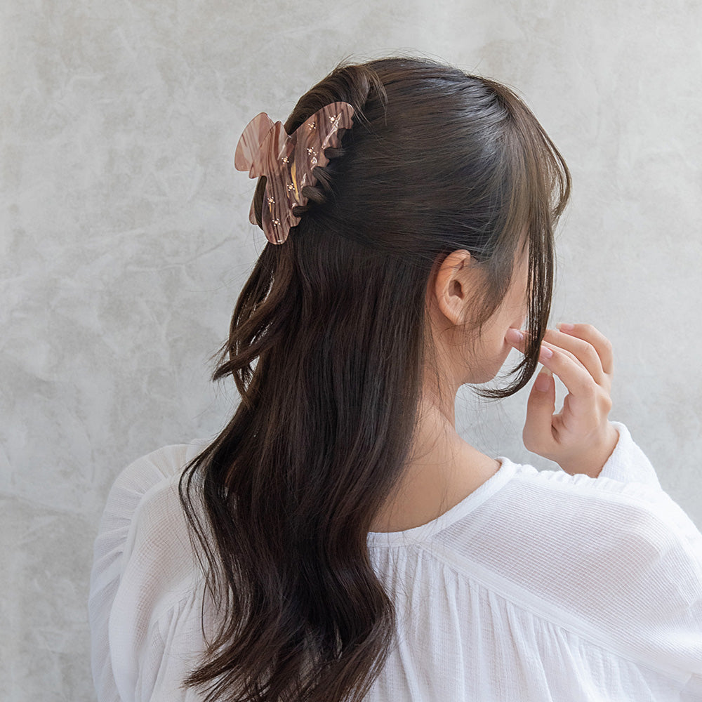 ヘアクリップ マーブル カラーストーン ドット柄 バンスクリップ