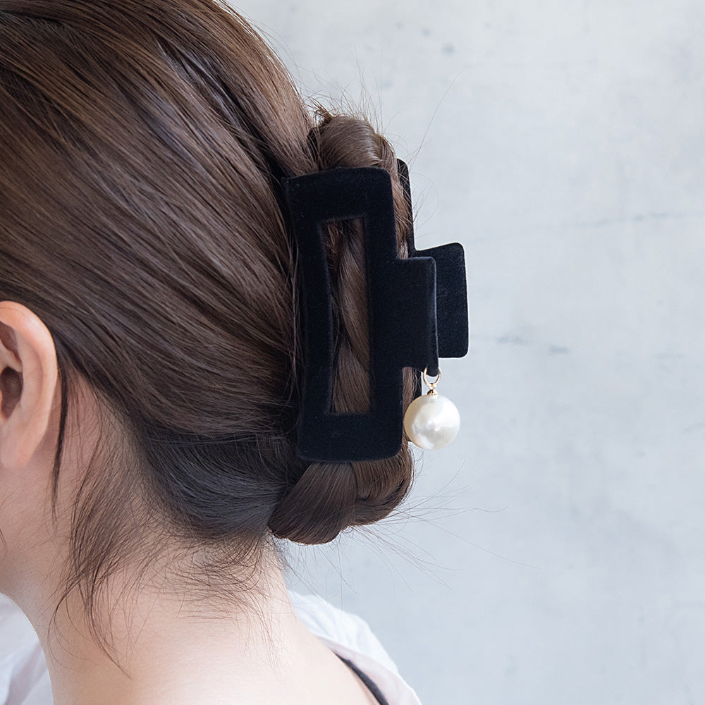 ヘアクリップ フロッキー スクエア パール バンスクリップ