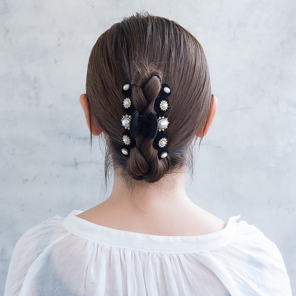 ヘアクリップ フロッキー パール ビジュー アンティーク調 バンスクリップ