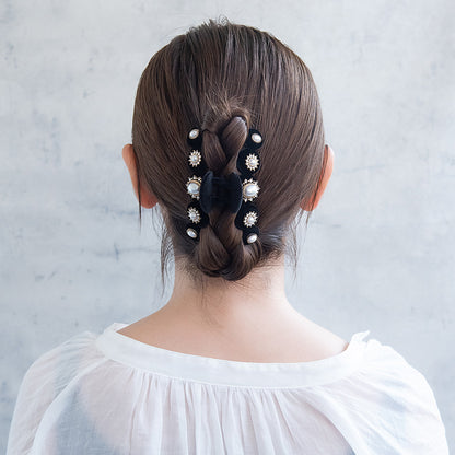 ヘアクリップ フロッキー パール ビジュー アンティーク調 バンスクリップ