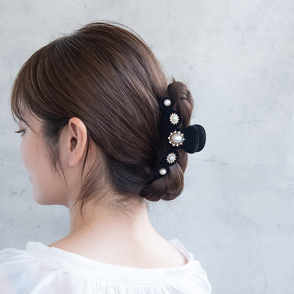 ヘアクリップ フロッキー パール ビジュー アンティーク調 バンス