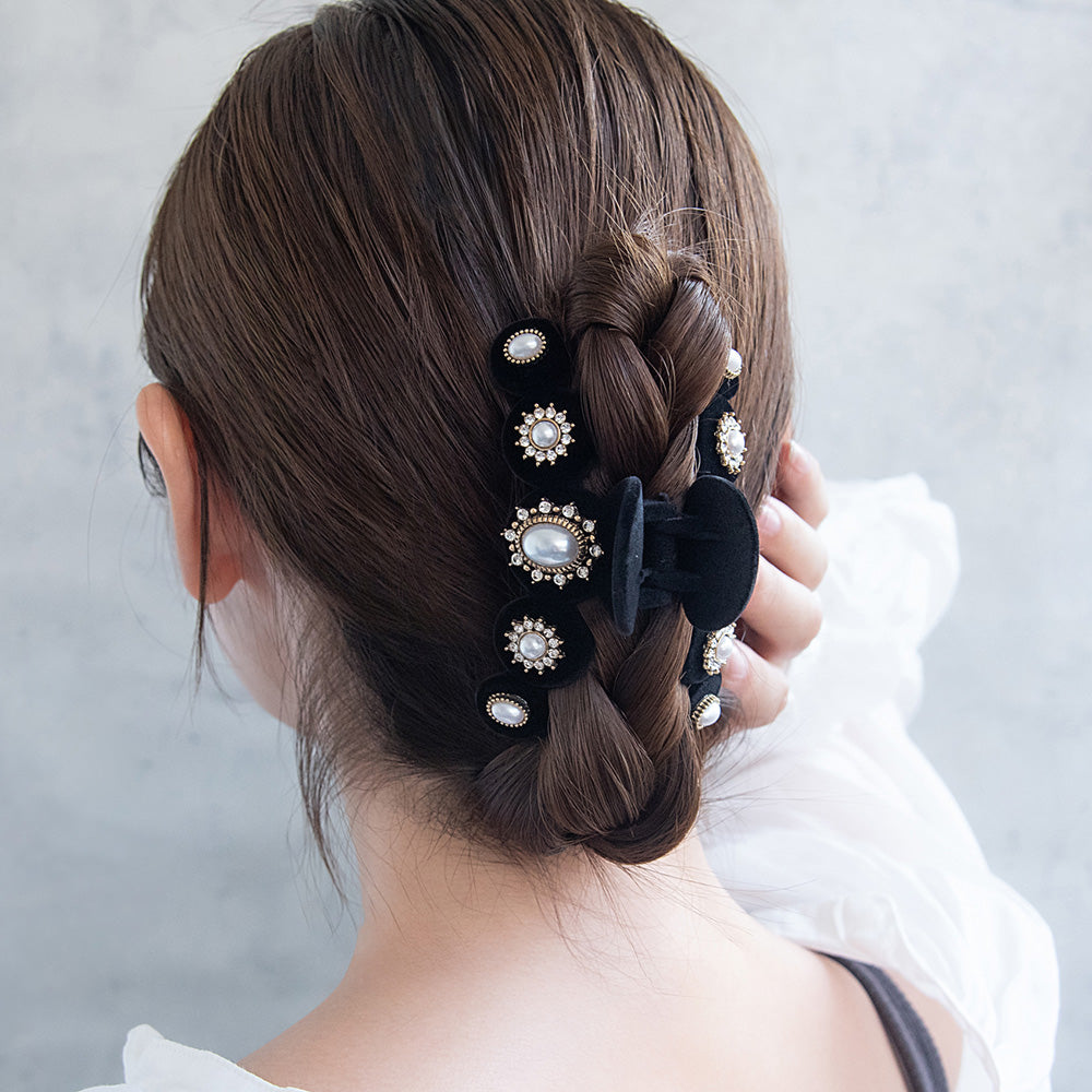 ヘアクリップ フロッキー パール ビジュー アンティーク調 バンス