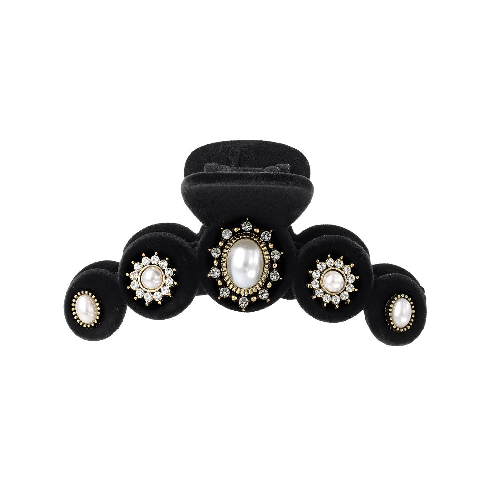 ヘアクリップ フロッキー パール ビジュー アンティーク調 バンス