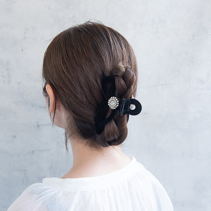 ヘアクリップ フロッキー パール ビジュー アンティーク調 リボン バンスクリップ