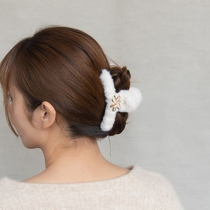 ヘアクリップ エコファー ロール フラワー メタル パール バンスクリップ