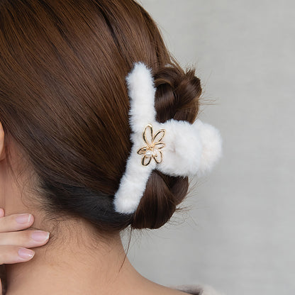 ヘアクリップ エコファー ロール フラワー メタル パール バンスクリップ