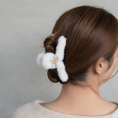 ヘアクリップ エコファー ロール フラワー メタル パール バンスクリップ