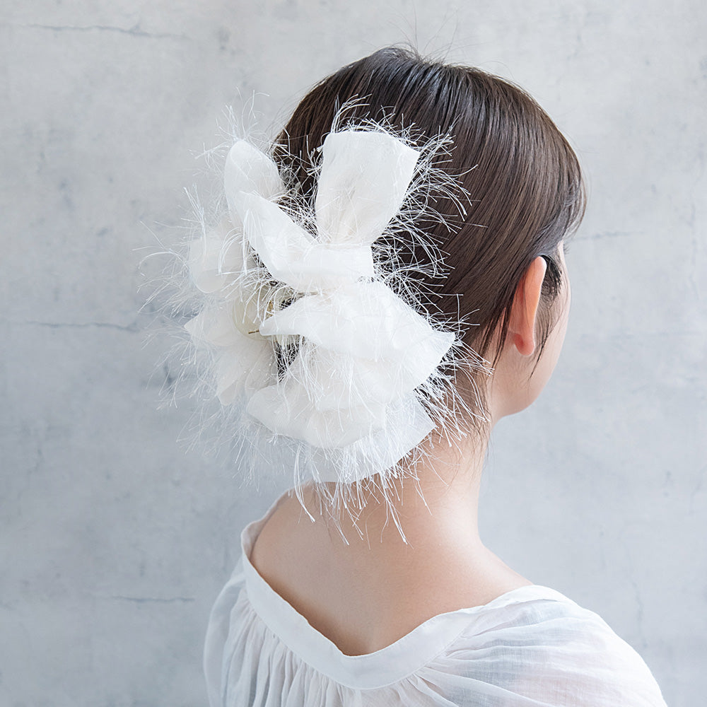 ヘアクリップ ボリューム シアー シャギー リボン バンスクリップ