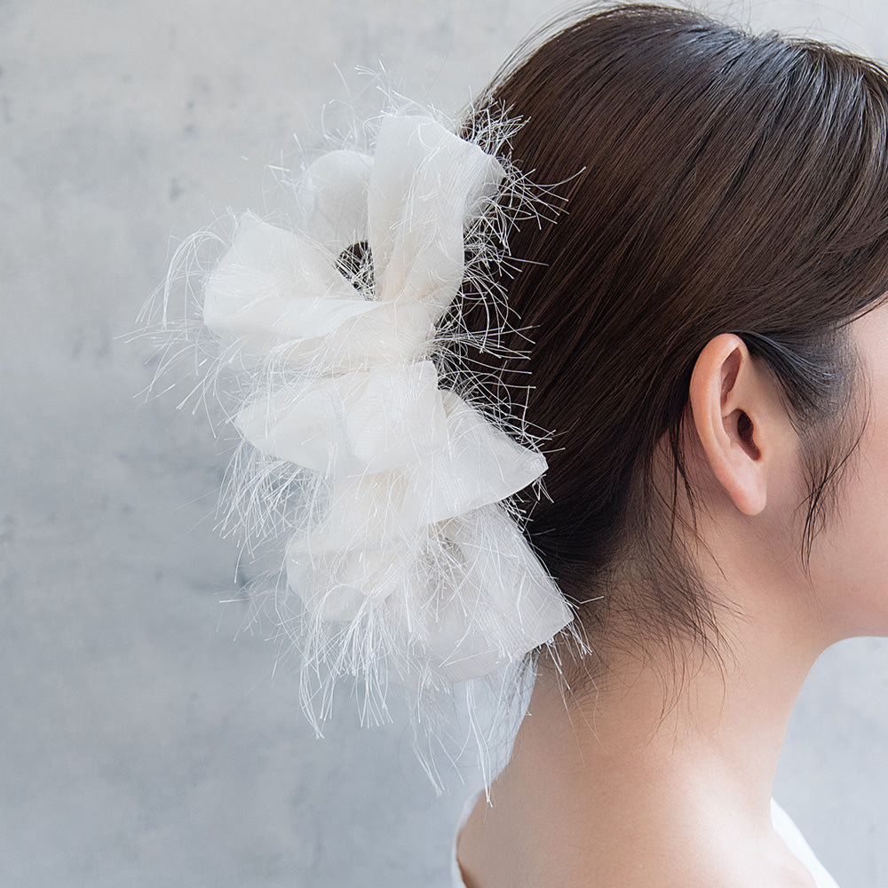ヘアクリップ ボリューム シアー シャギー リボン バンスクリップ