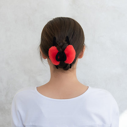 ヘアクリップ ハート フェイクファー フロッキー ロール バンスクリップ
